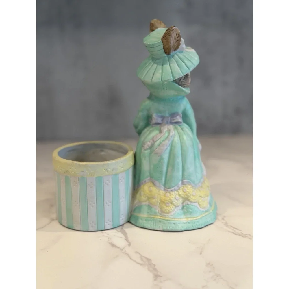 Vintage Easter Bunny Rabbit Lady Ceramic Pencil Holder Planter Pastel Aqua